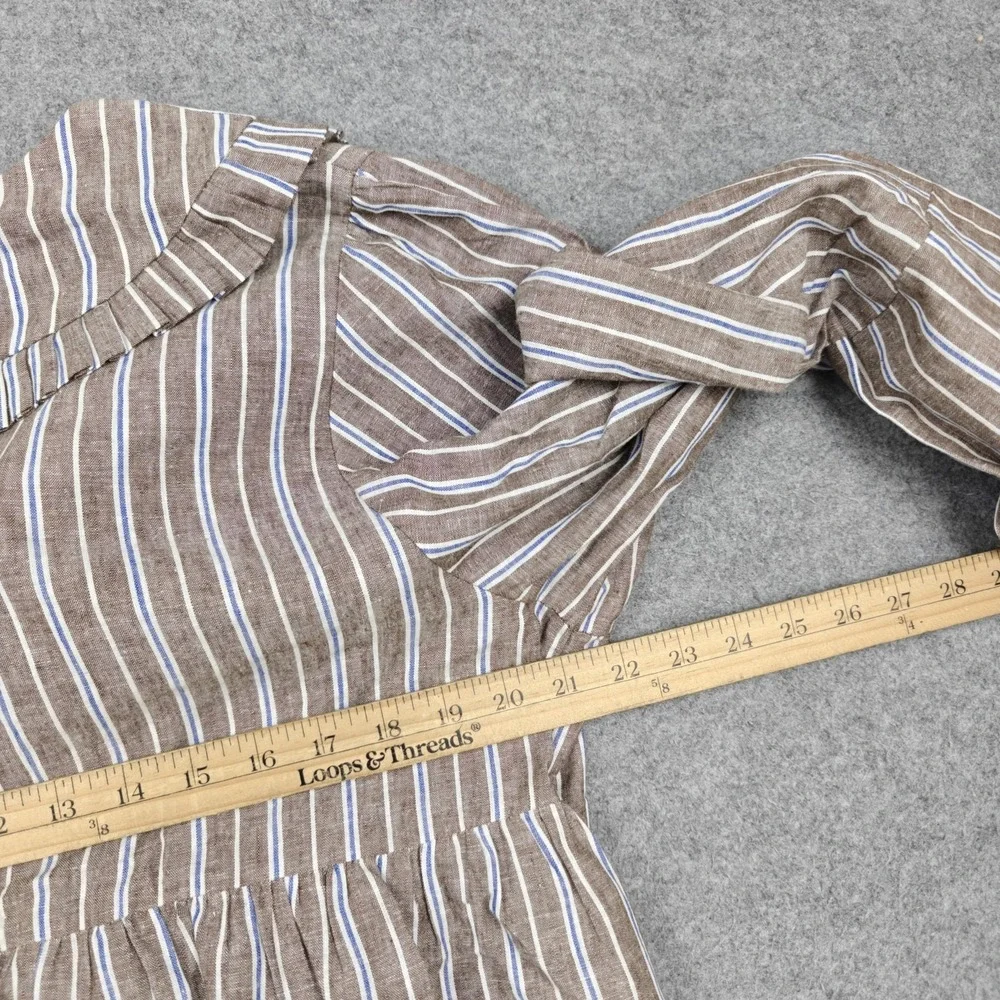 Tuckernuck Blouse Womens XL Brown Stripe Ruffle V Neck Tie Waist Peplum Top - Picture 10 of 11